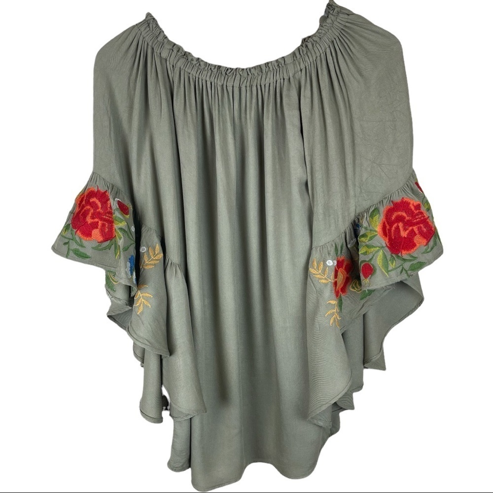 ALTAR’D STATE EMBROIDERED BUTTERFLY SLEEVE OVERSIZED BOHO TOP